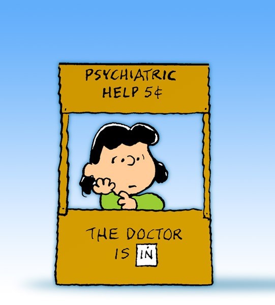 Peanuts character Lucy offering Psychiatric Help