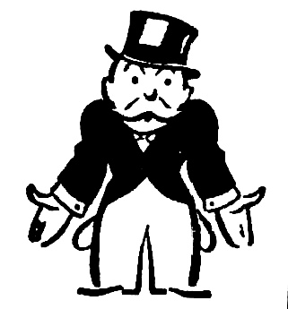 cartoon - broke Mr Moneybags (monopoly man)